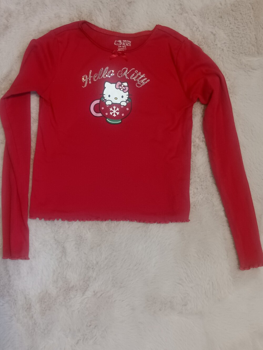 The Children's Place Hello Kitty Red Holiday Long Sleeve Shirt Rhinestone Sz 10/